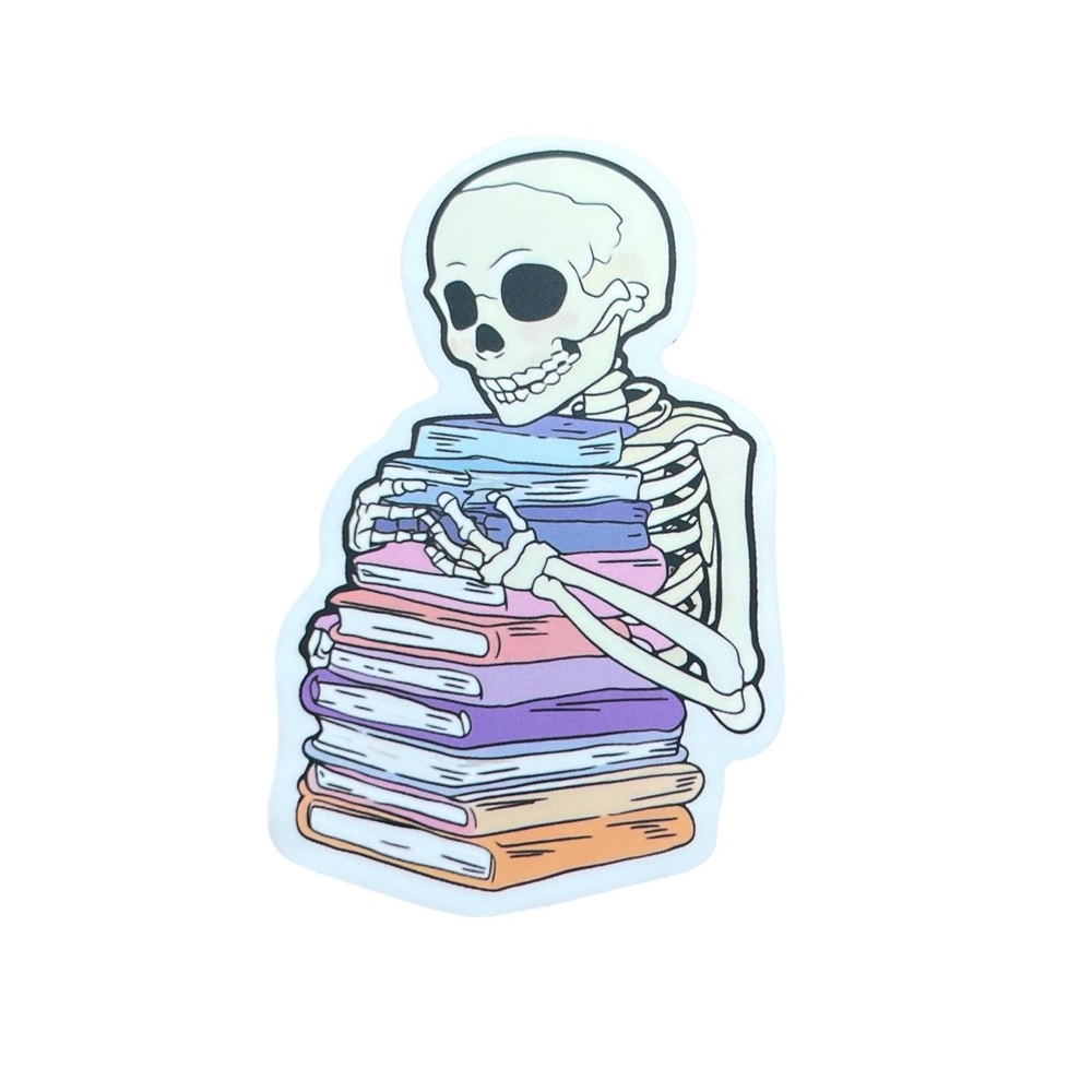 Skeleton with Books Sticker Gothic Dark Romance Fantasy Book Lover
